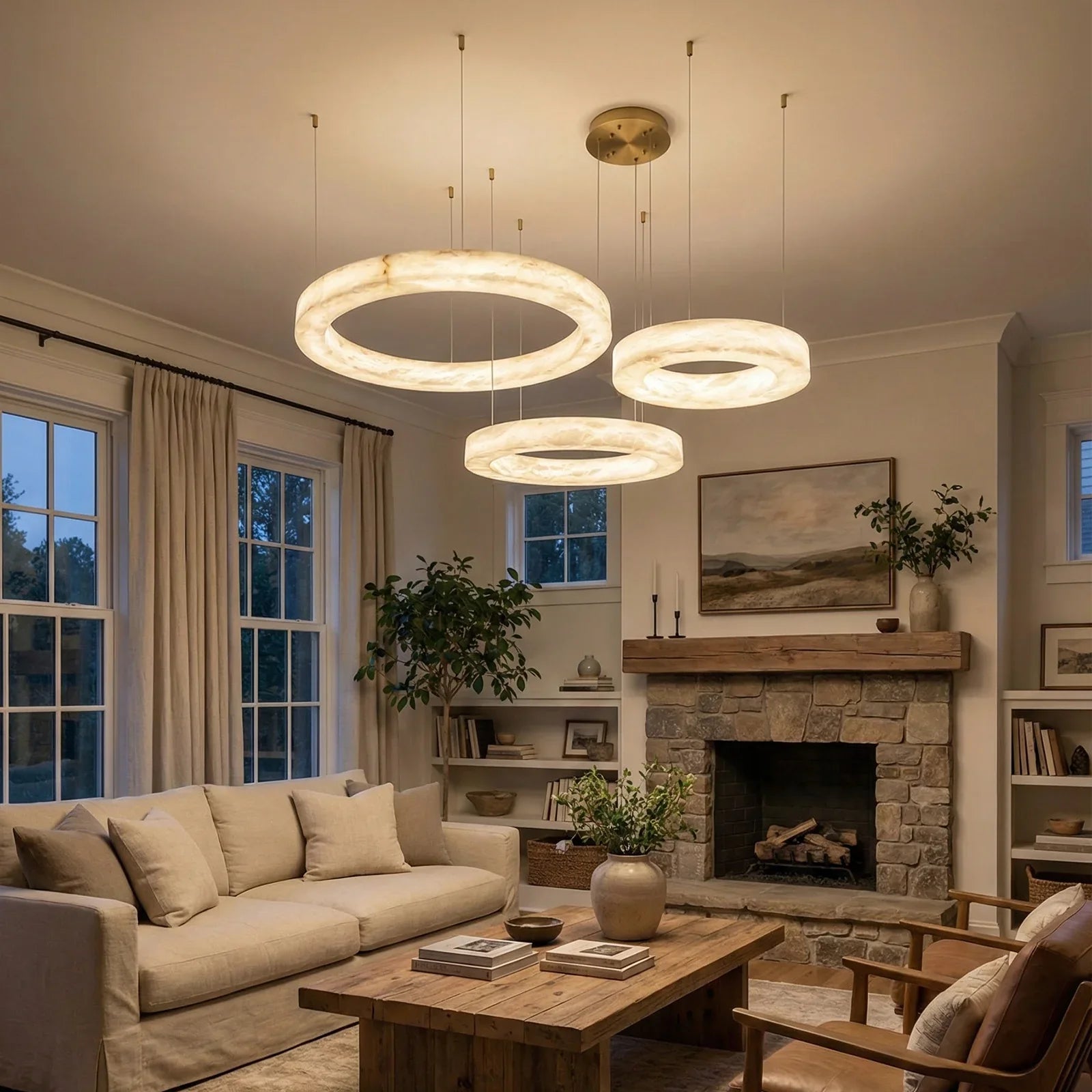 Round Ring Shaped Alabaster Chandelier