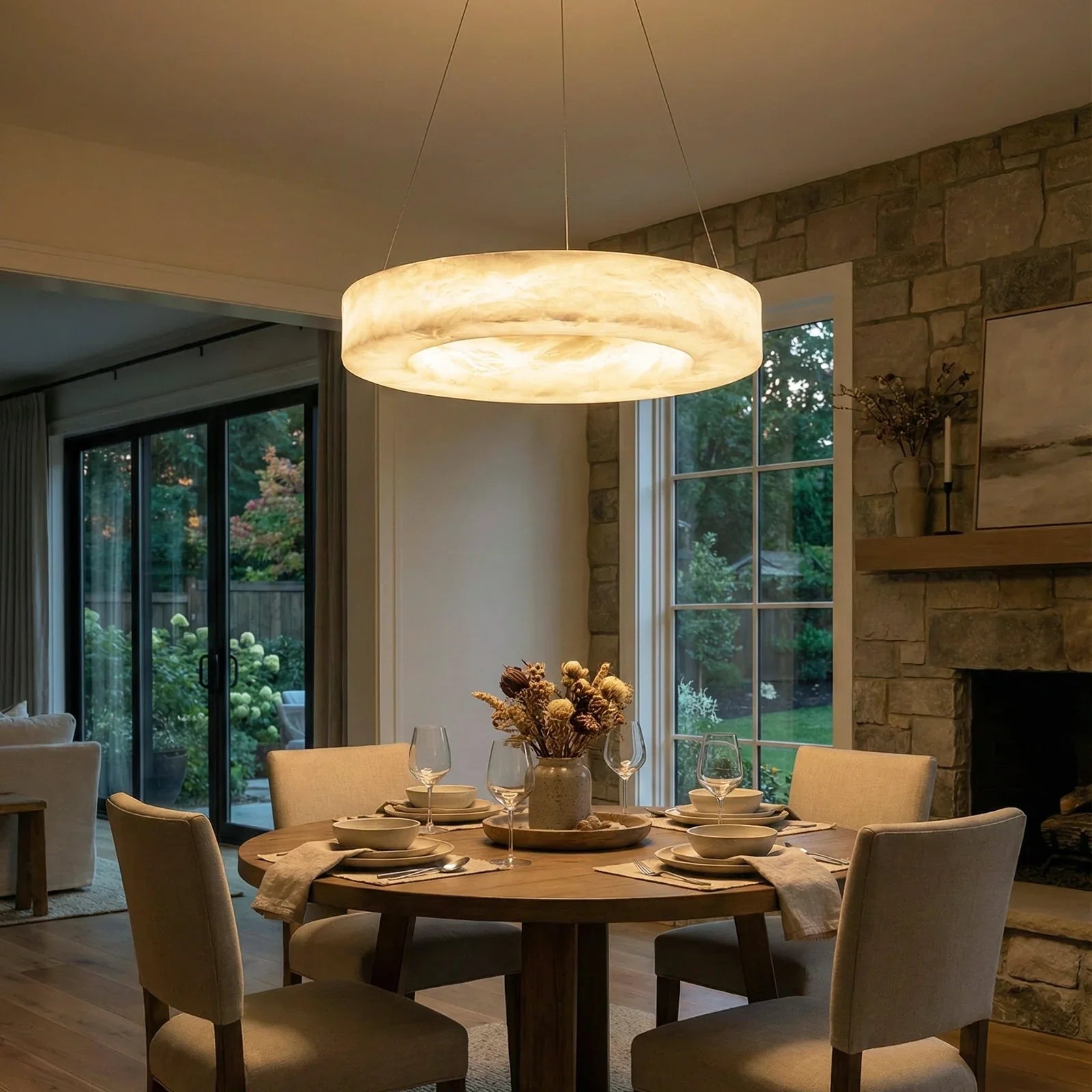 Round Ring Shaped Alabaster Chandelier