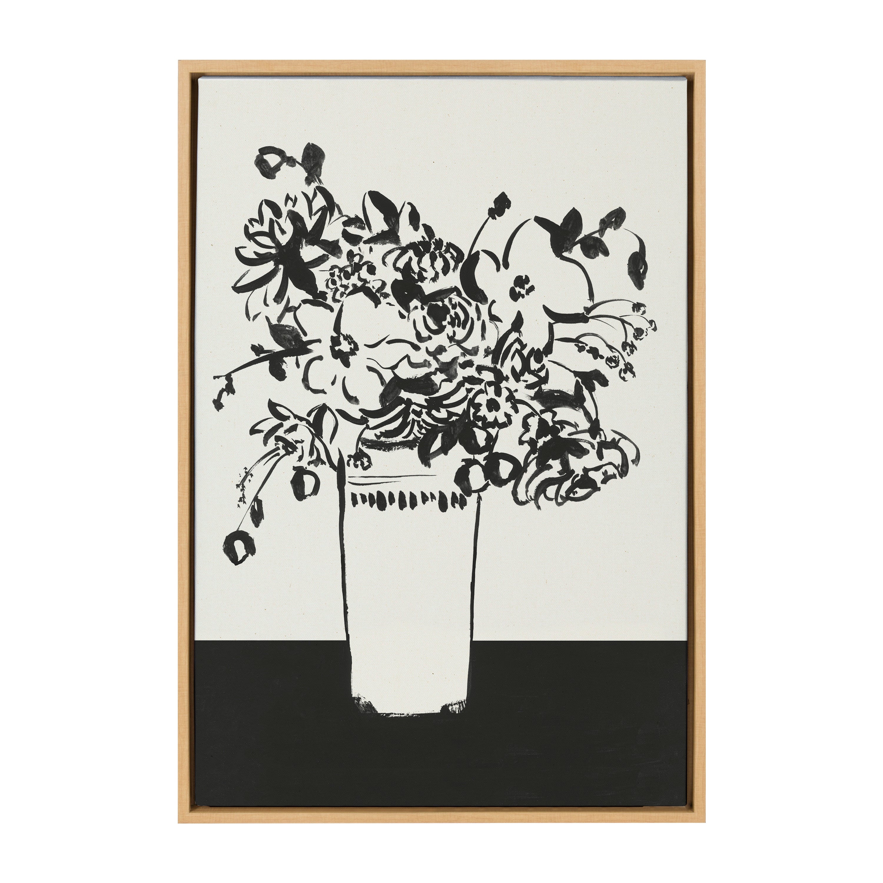 Sylvie 1043 Black and White Vase Framed Canvas by Teju Reval of SnazzyHues