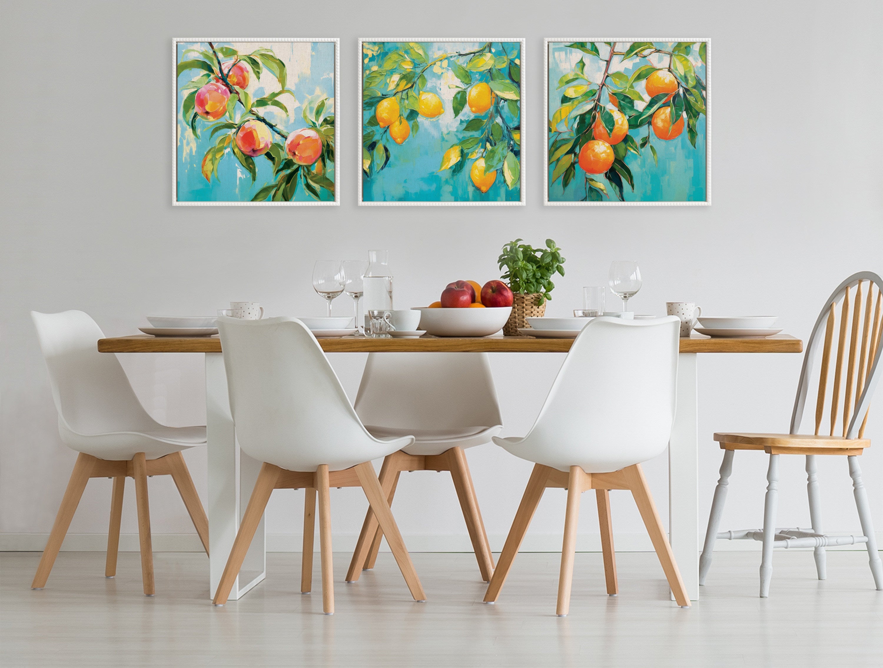Sylvie Beaded Orange Tree Framed Canvas by The Creative Bunch Studio