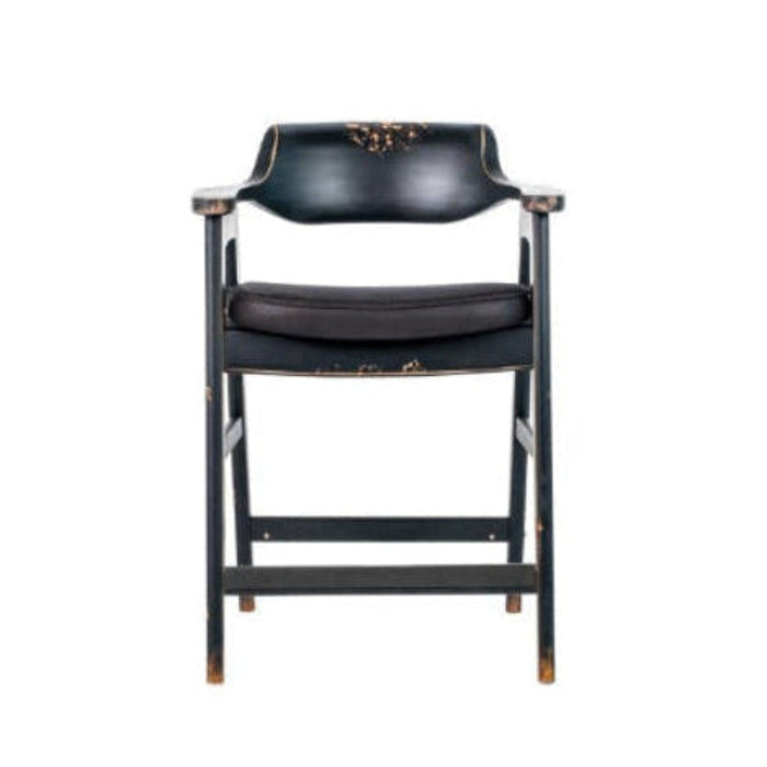 Wagner Counter Chair Distressed Black / Black Faux Leather - KD