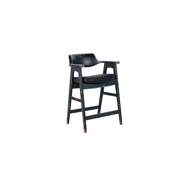 Wagner Counter Chair Distressed Black / Black Faux Leather - KD