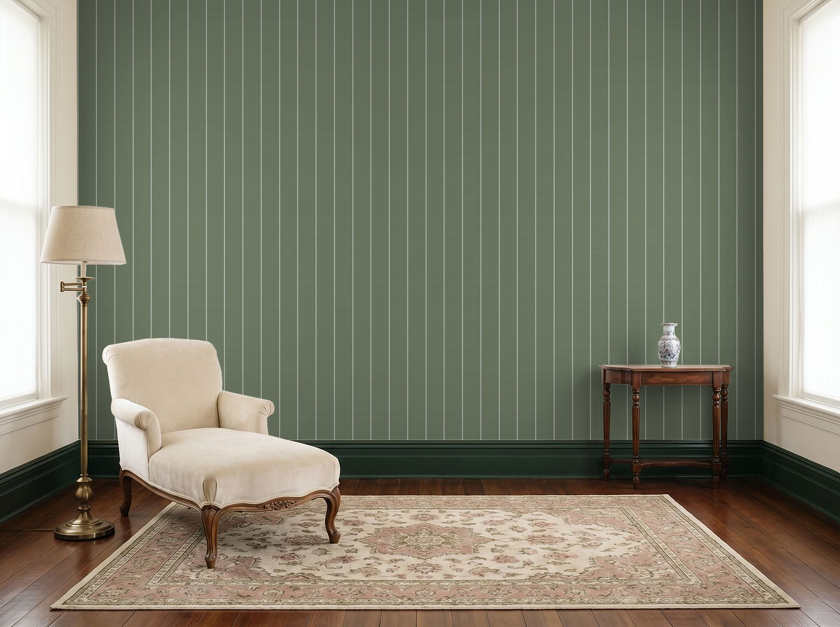 Pinstripe Dot (Green) Wallpaper