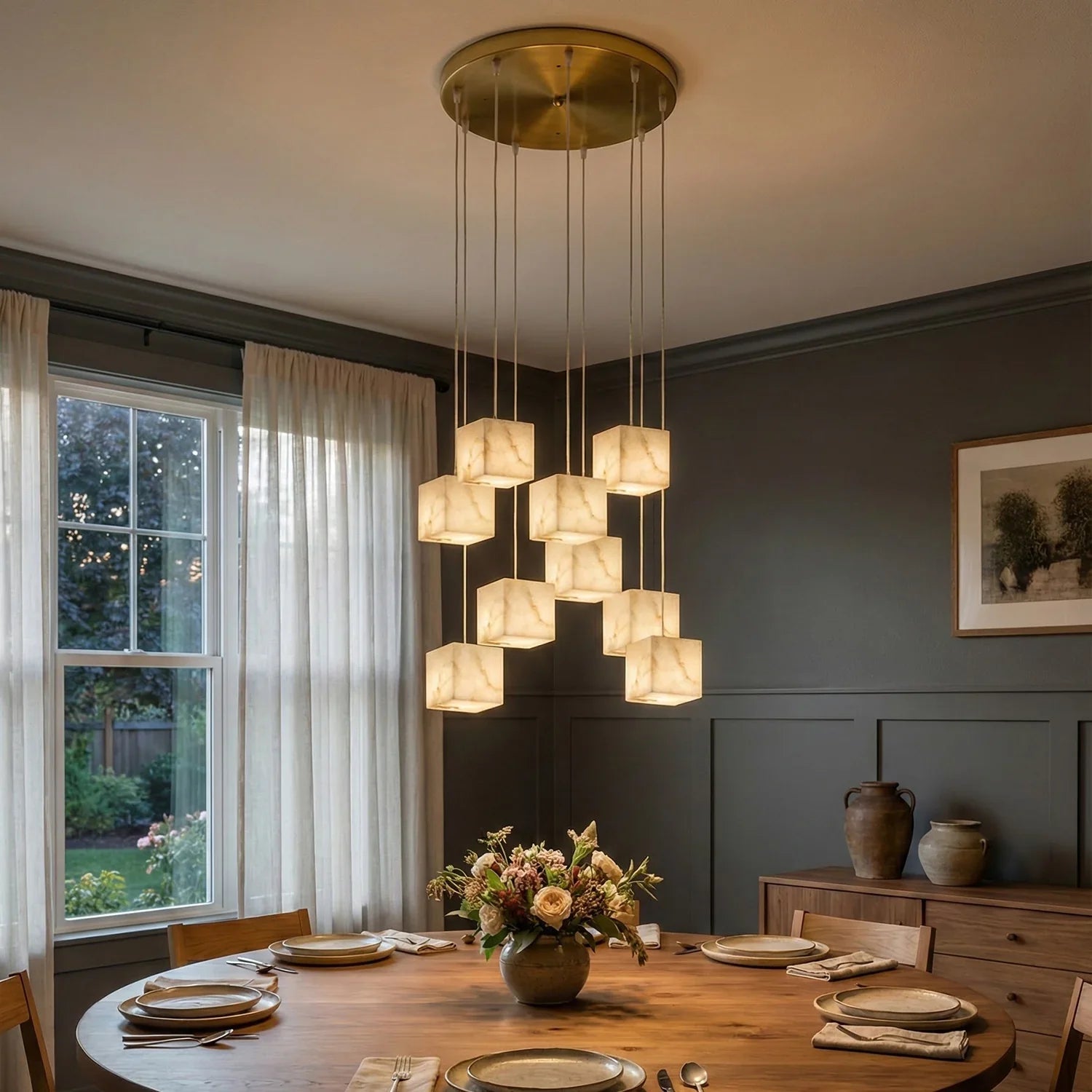 Square Alabaster Box Chandelier