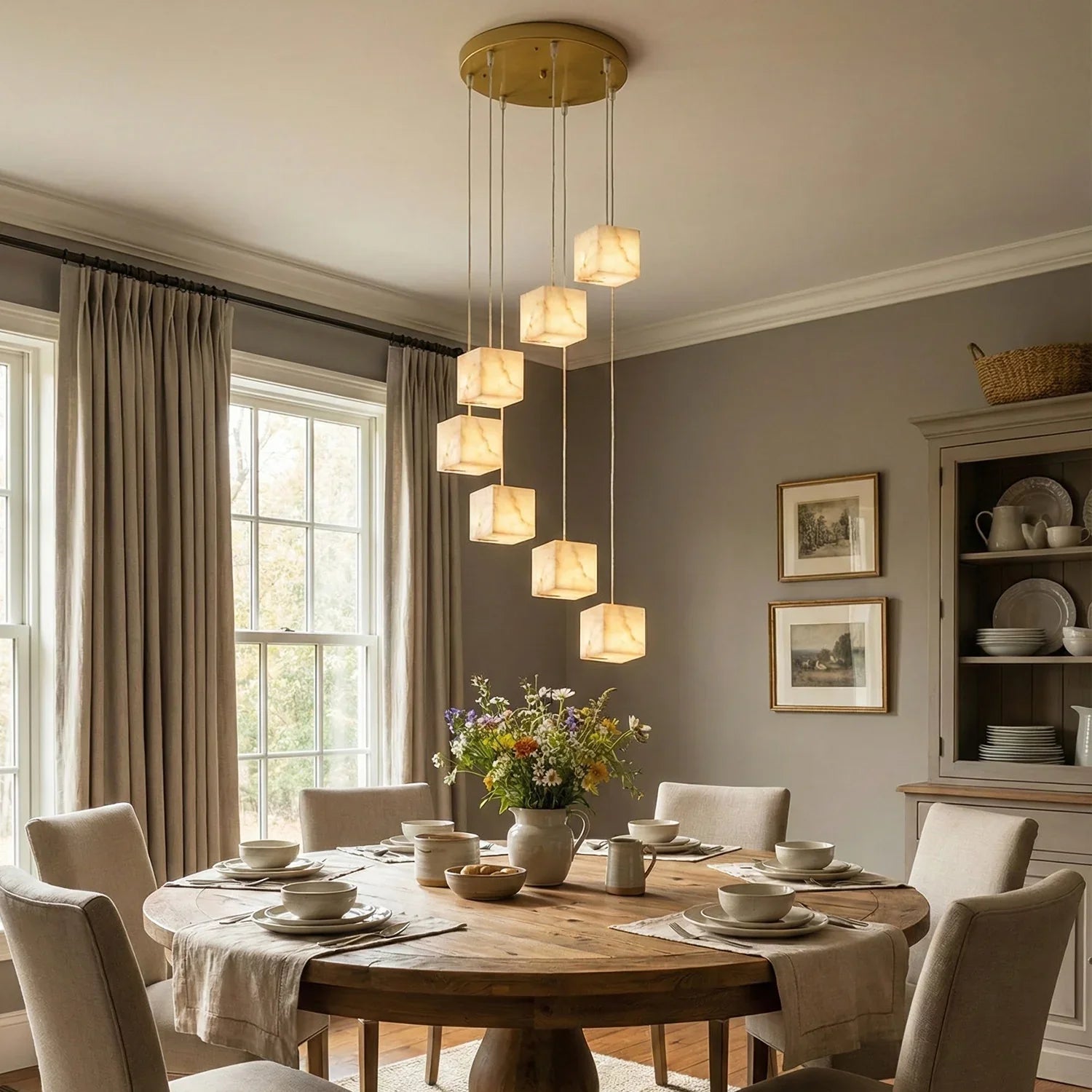 Square Alabaster Box Chandelier
