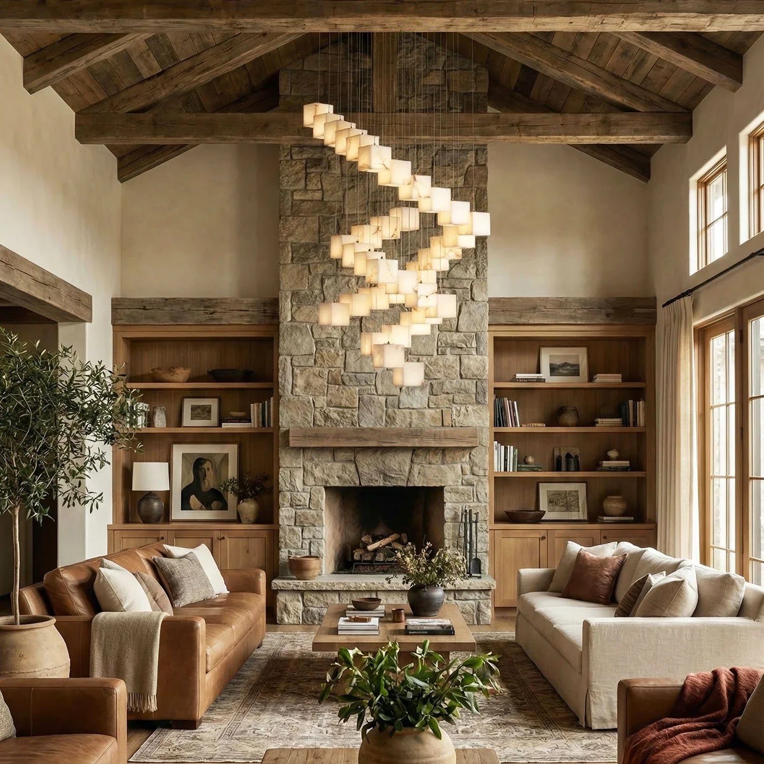 Square Alabaster Box Chandelier