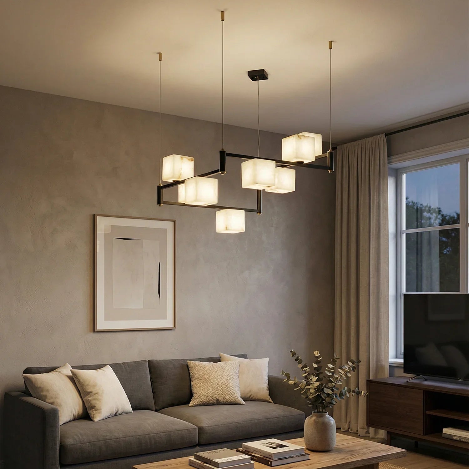 Square Alabaster Box Chandelier