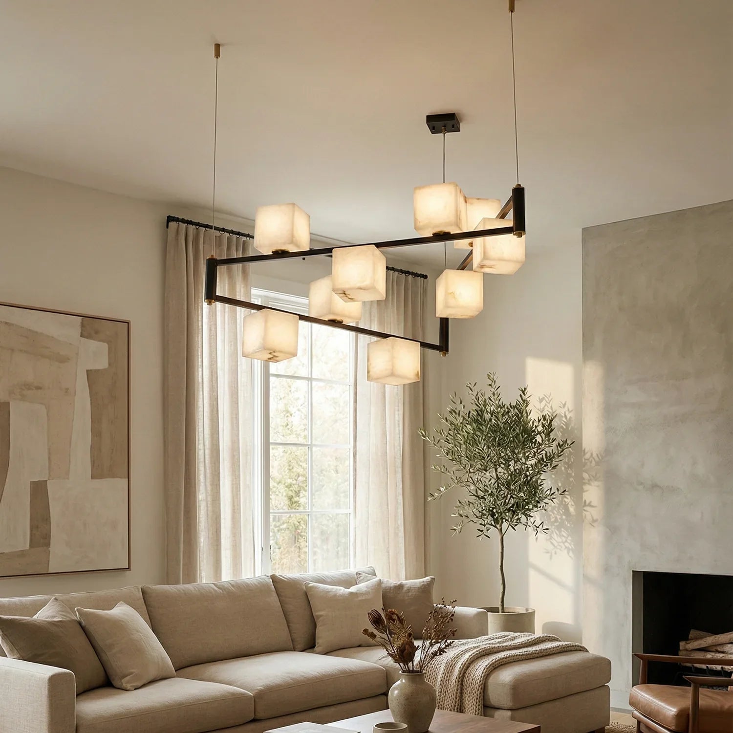 Square Alabaster Box Chandelier