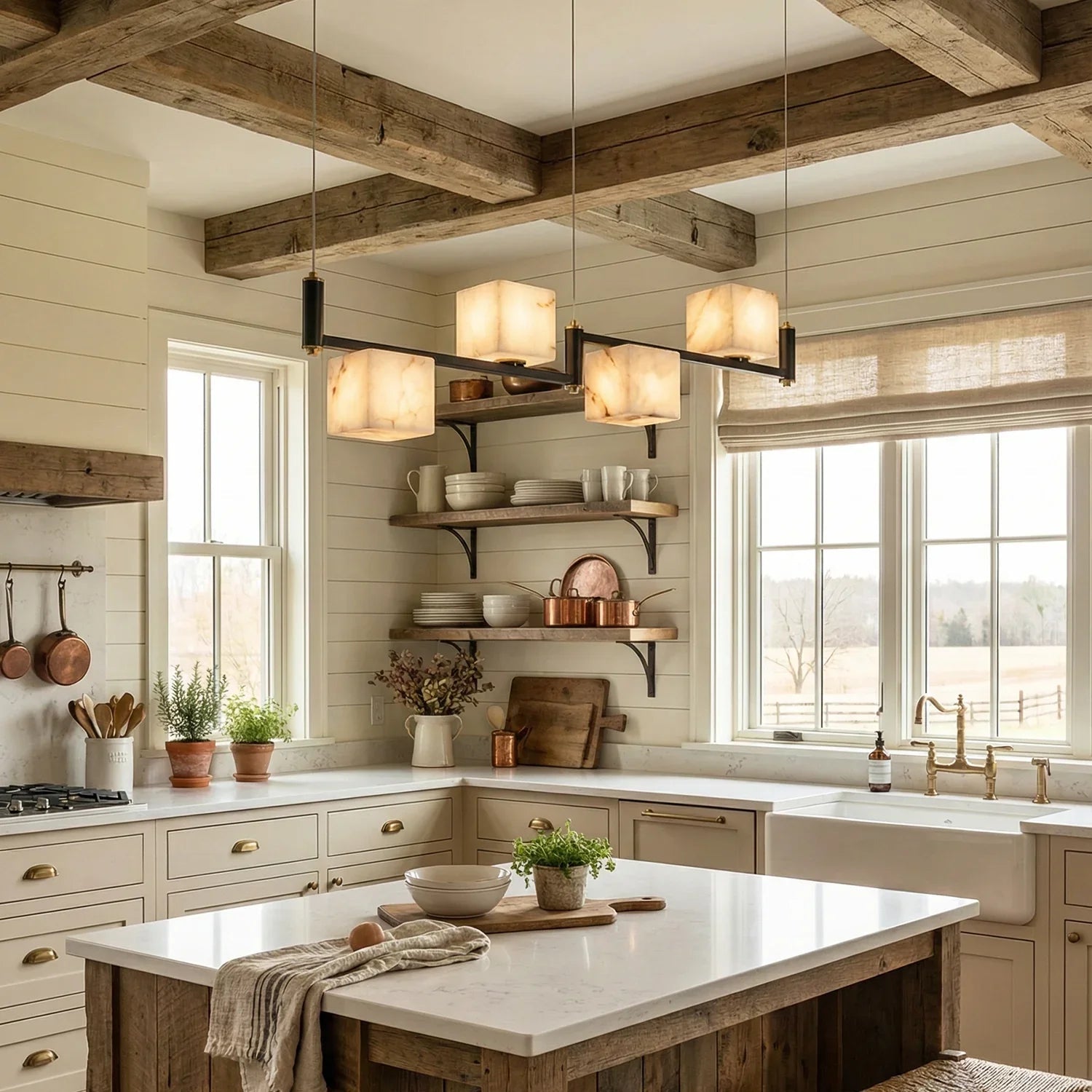 Square Alabaster Box Chandelier