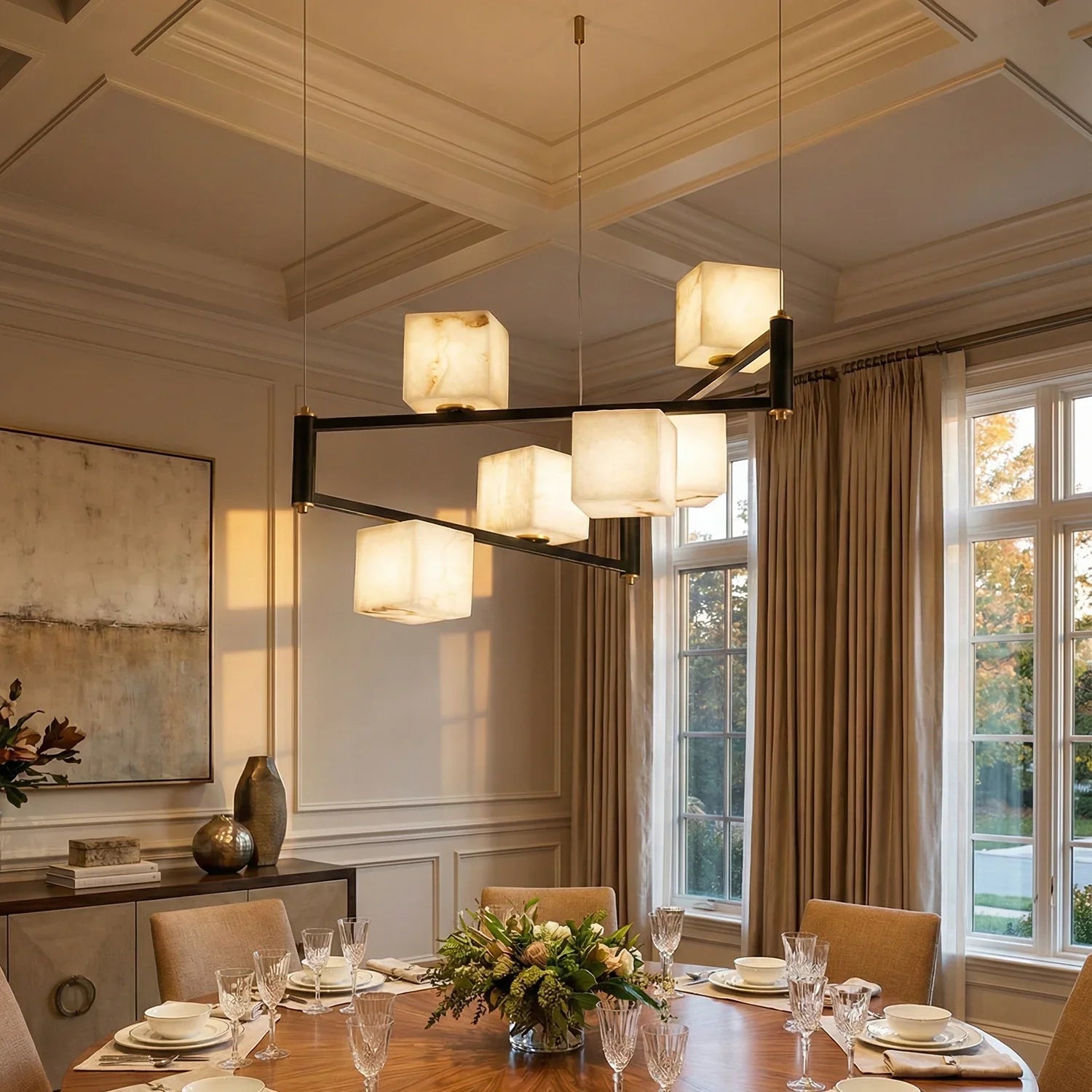 Square Alabaster Box Chandelier