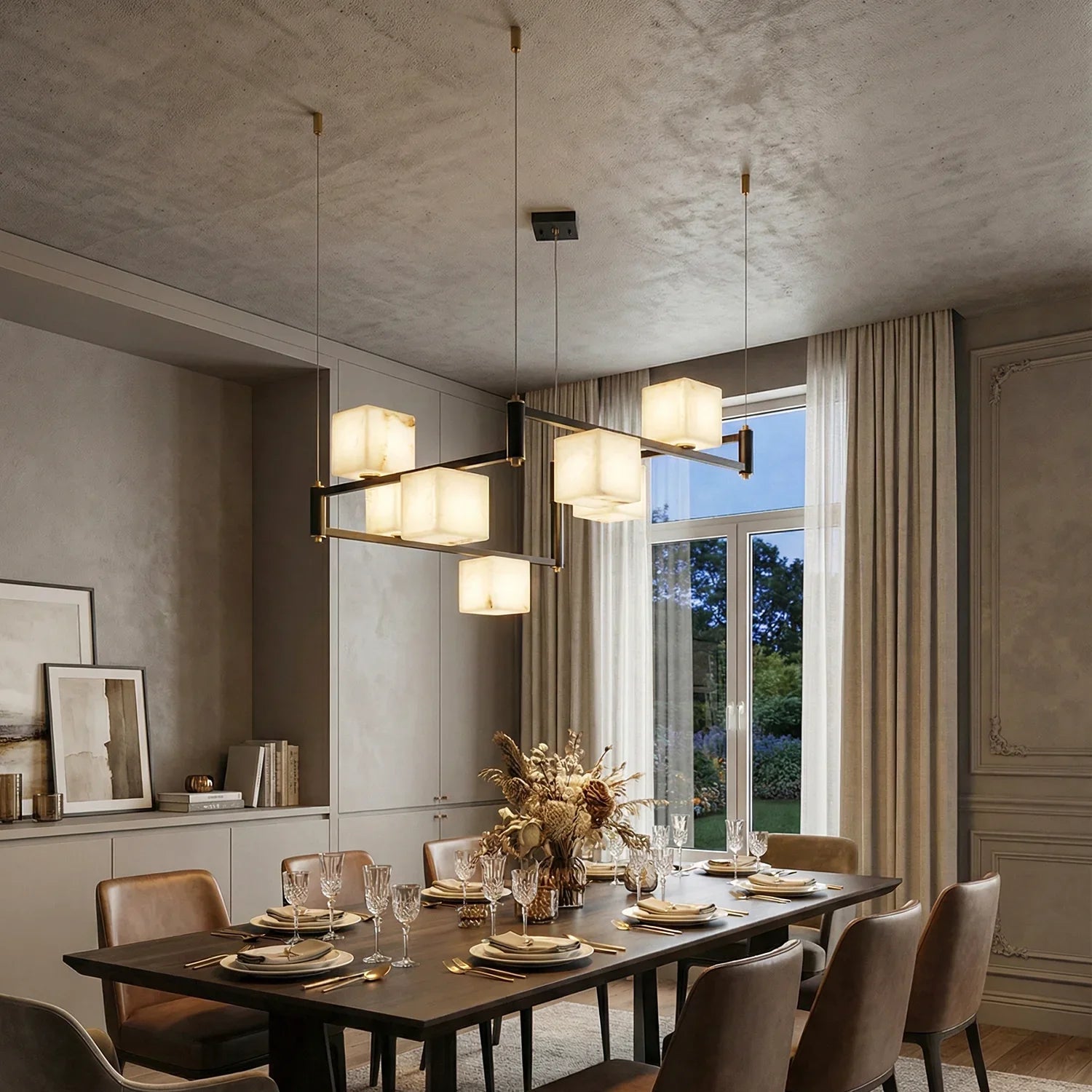 Square Alabaster Box Chandelier