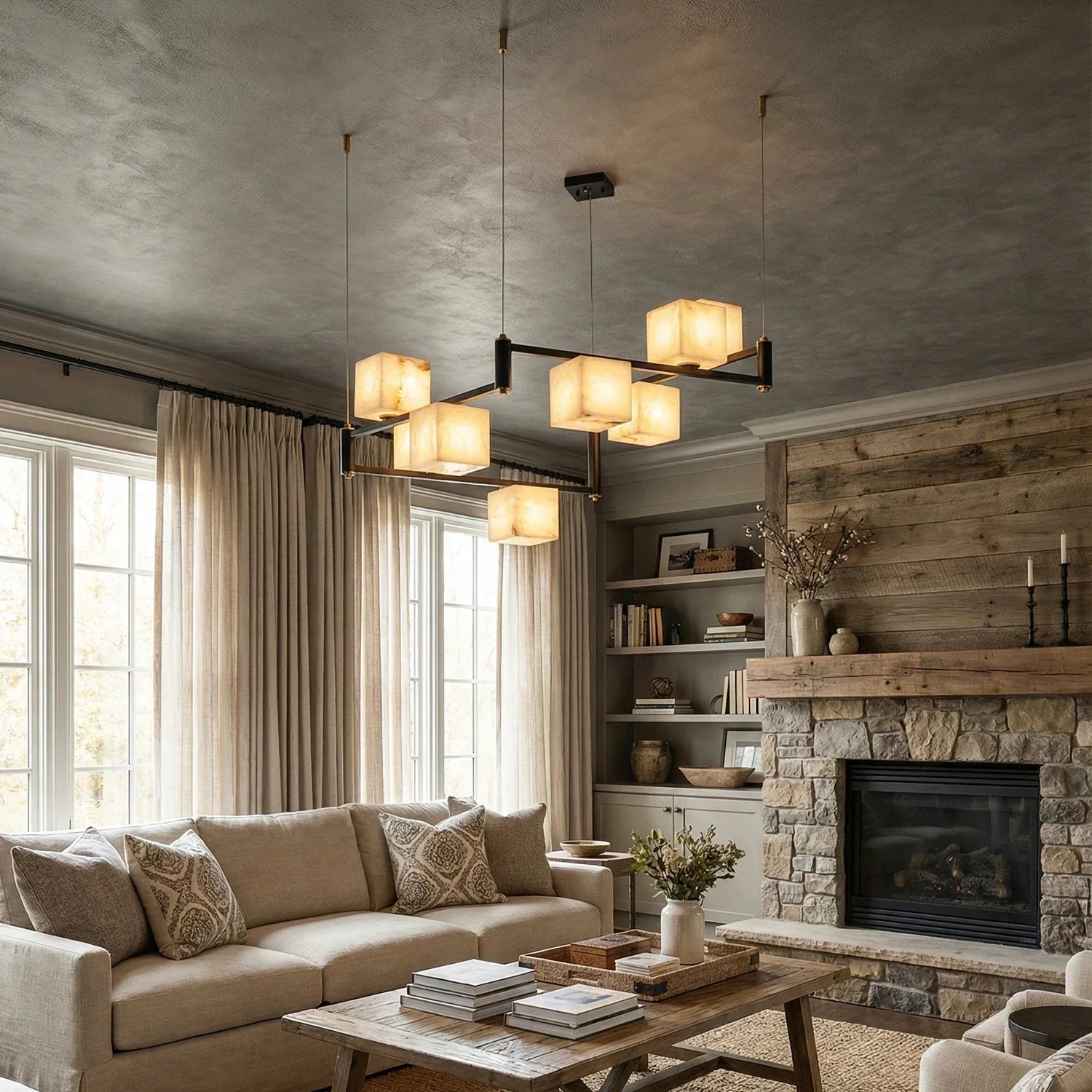 Square Alabaster Box Chandelier