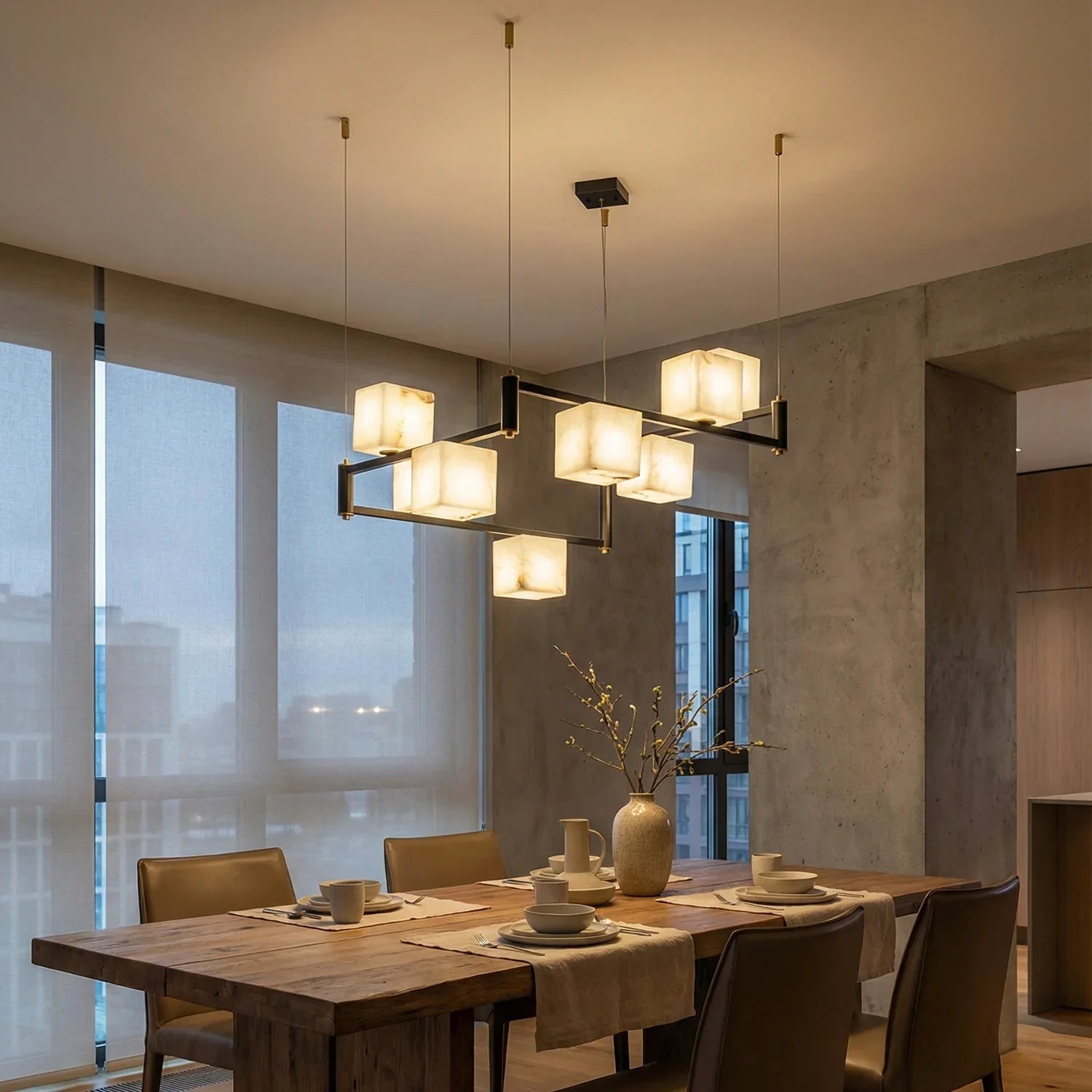 Square Alabaster Box Chandelier