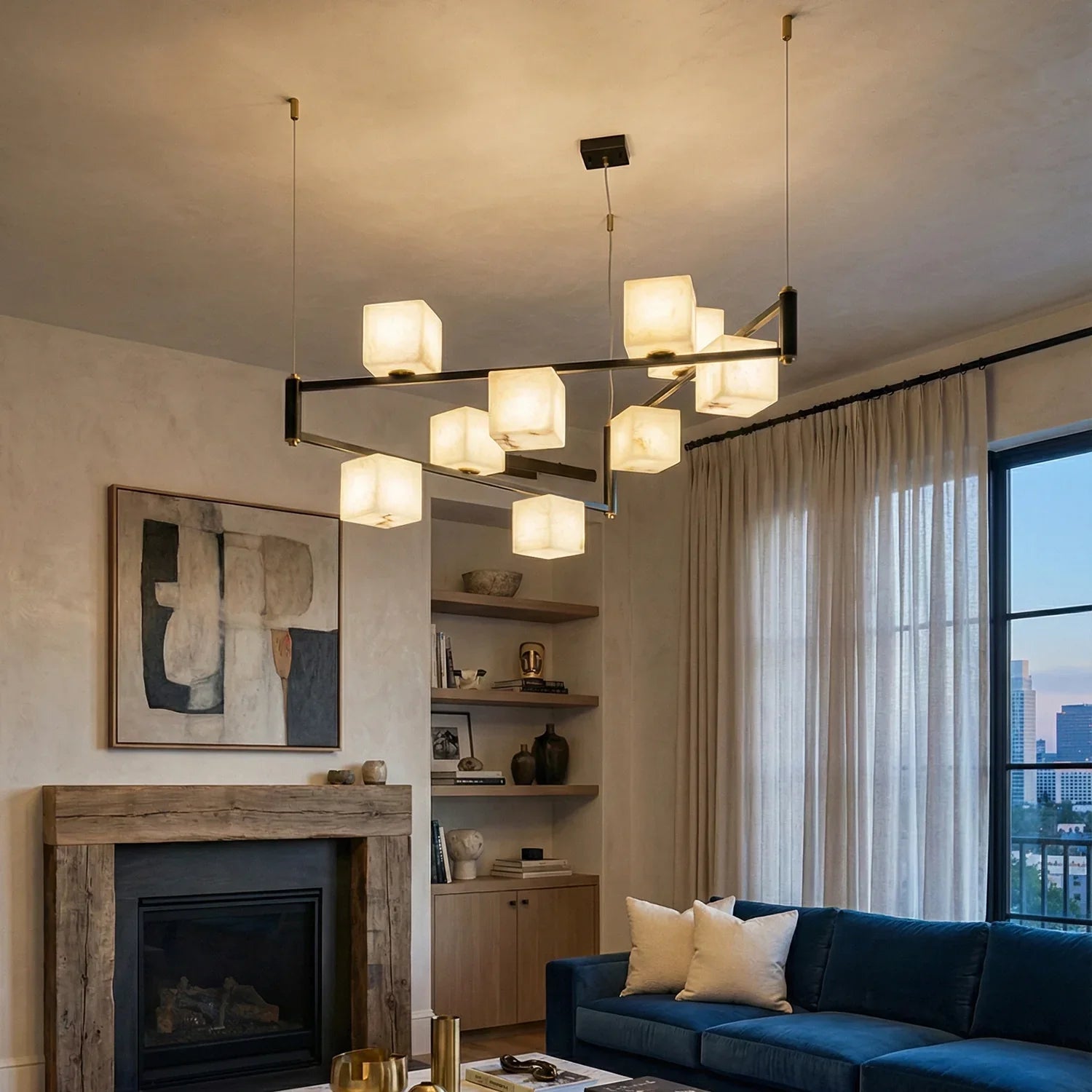 Square Alabaster Box Chandelier