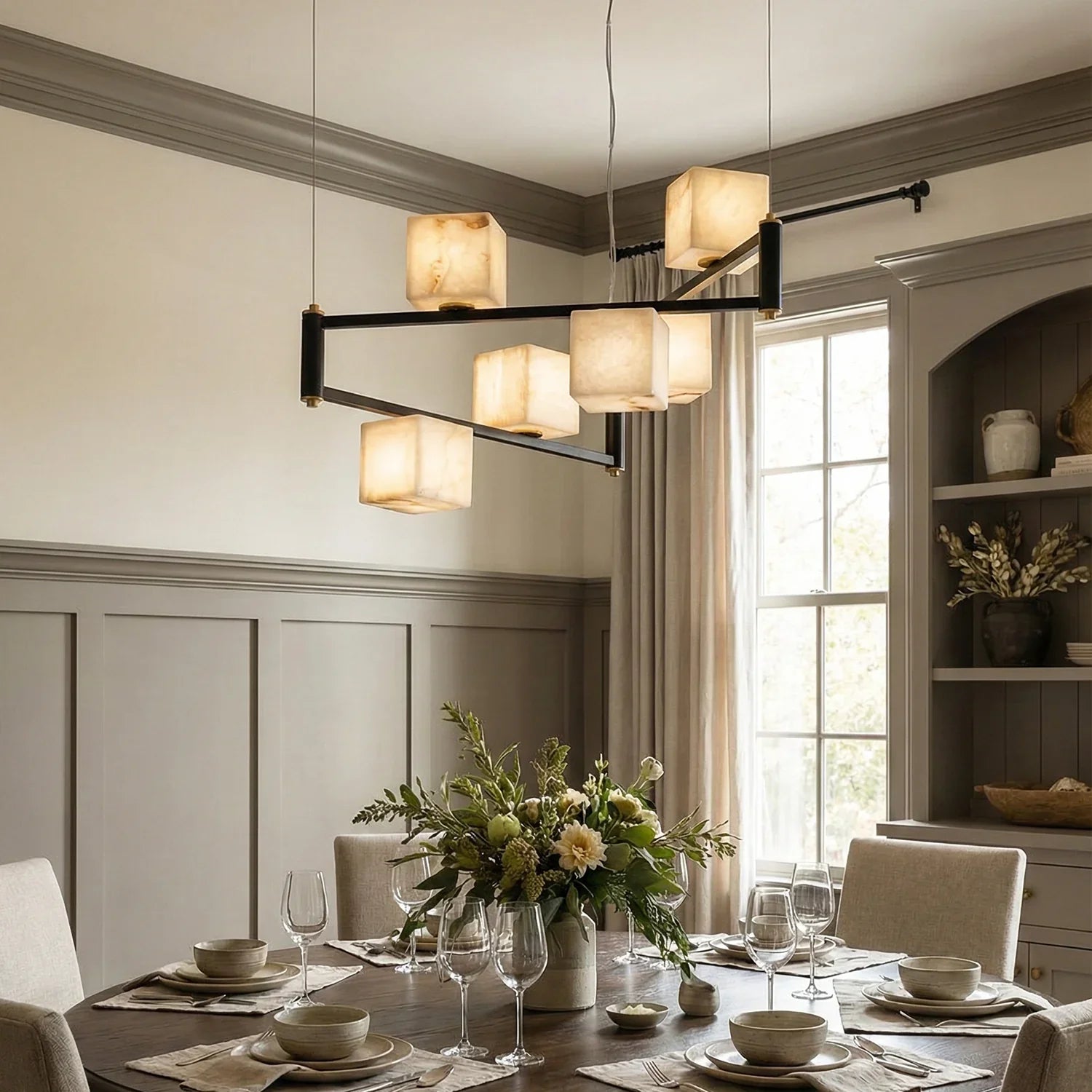 Square Alabaster Box Chandelier