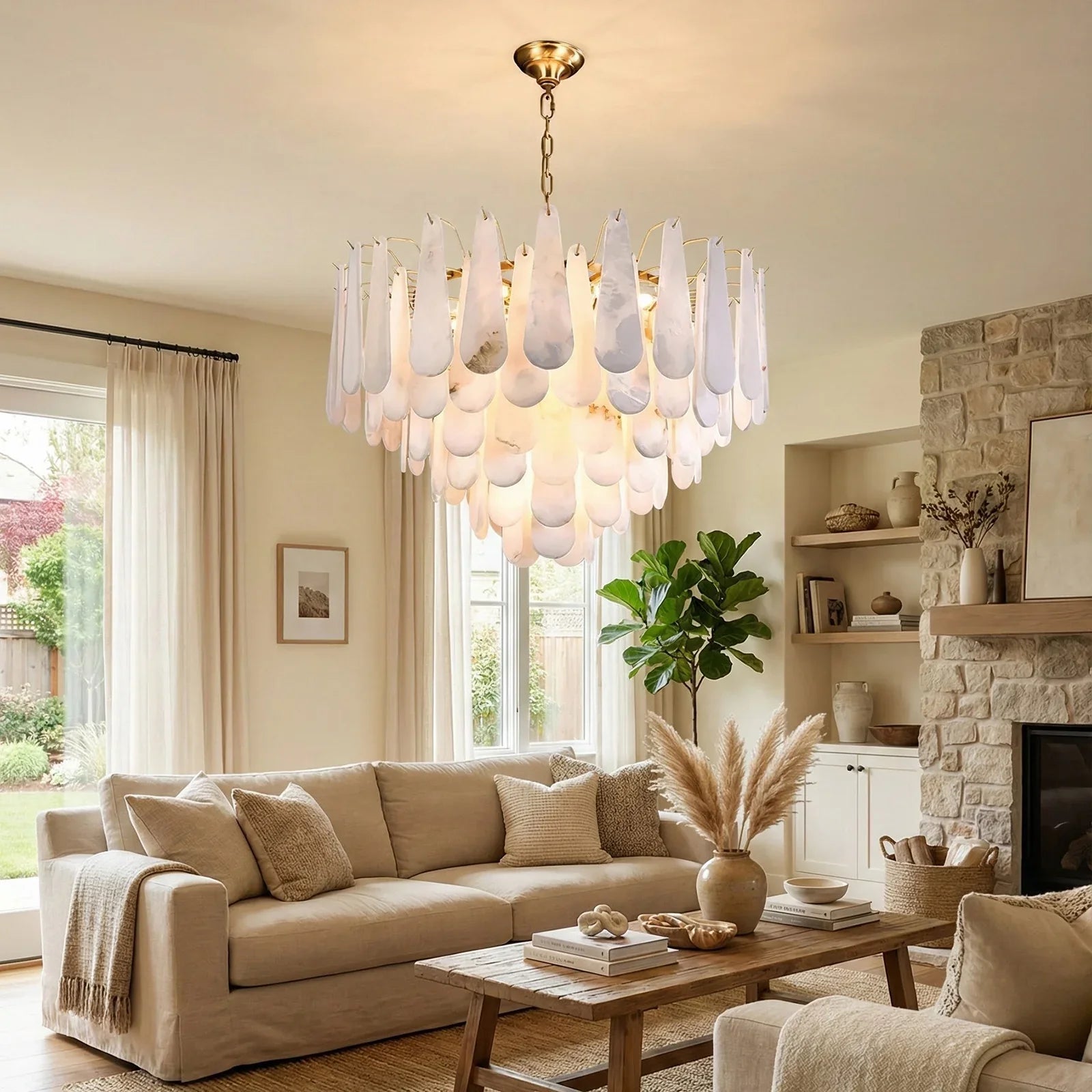 Teardrop Shaped Alabaster Chandelier