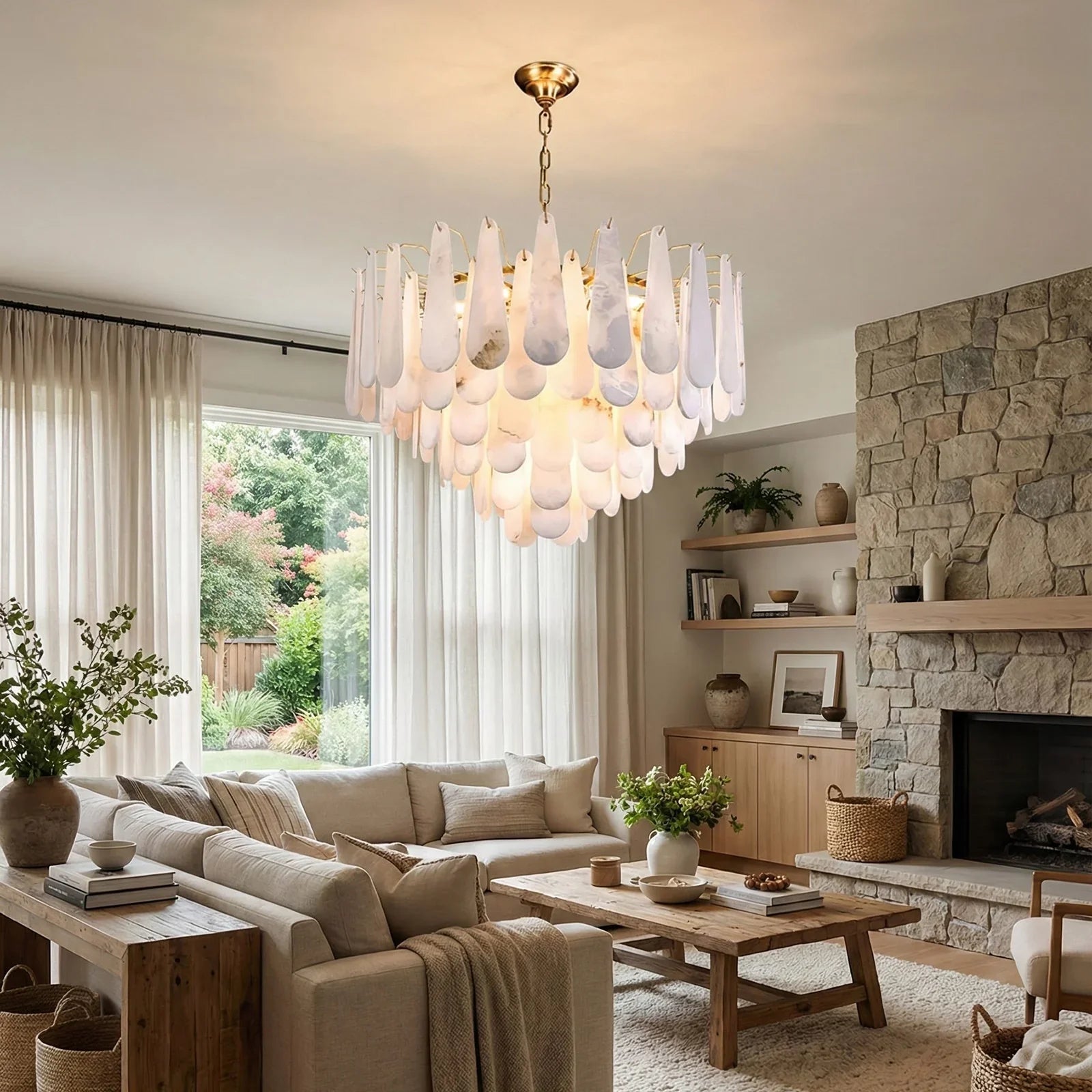 Teardrop Shaped Alabaster Chandelier