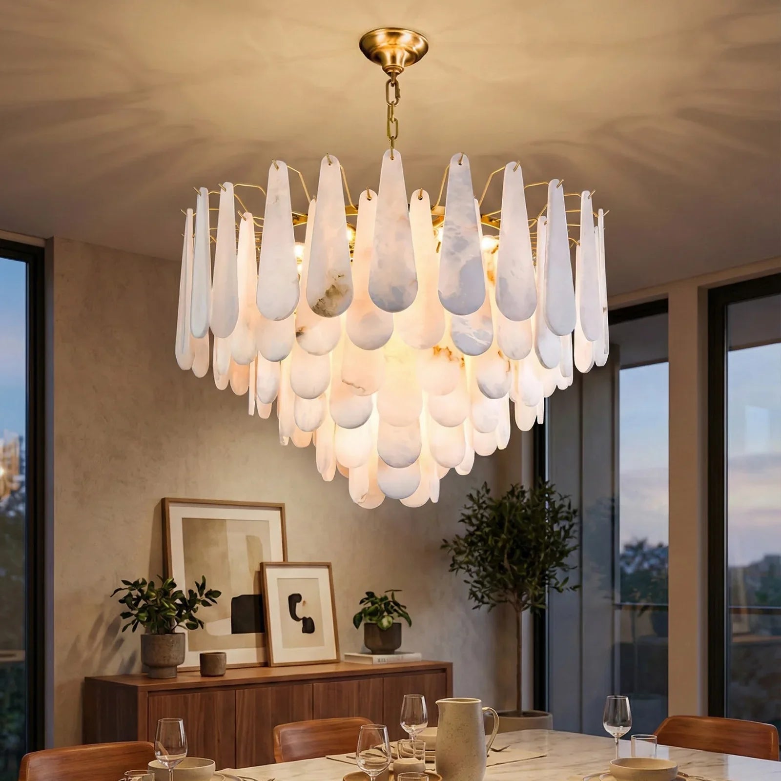 Teardrop Shaped Alabaster Chandelier