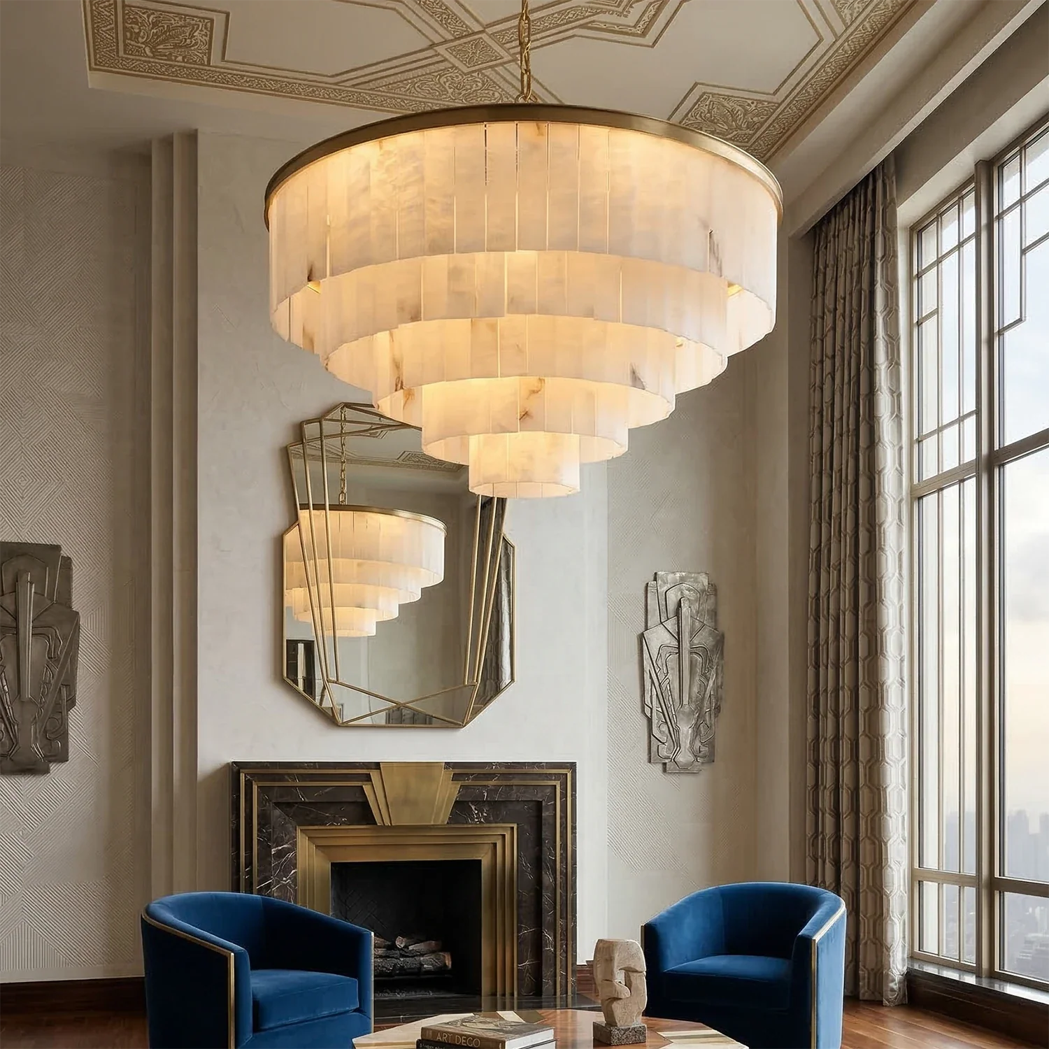 Tiered Natural Alabaster Chandelier