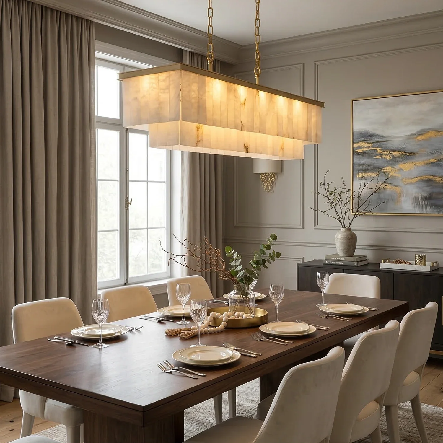 Tiered Natural Alabaster Chandelier