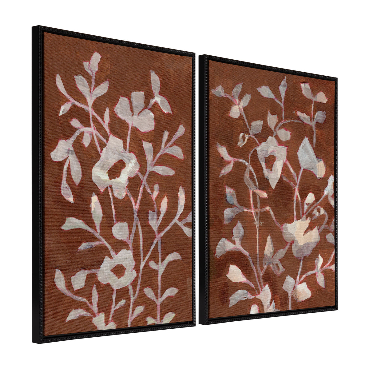 Sylvie Beaded Botanical Harmony I and II Framed Canvas Art Set by Nikita Jariwala