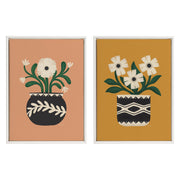 Sylvie Beaded Folk Flowers Gold and Terra Framed Canvas Art Set by Carey Copeland