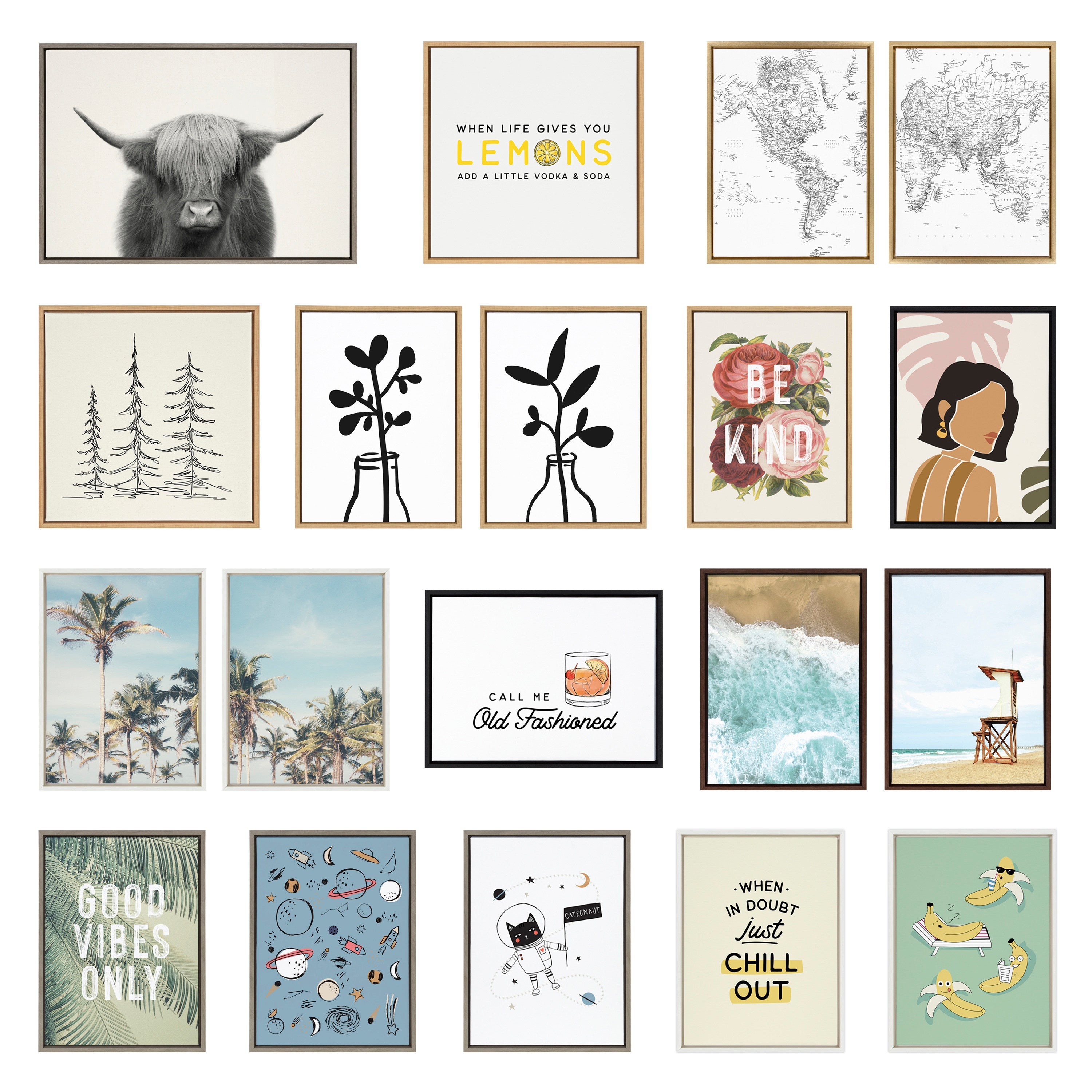 Sylvie Modern Line Abstract Black and White Framed Canvas Set by The Creative Bunch Studio