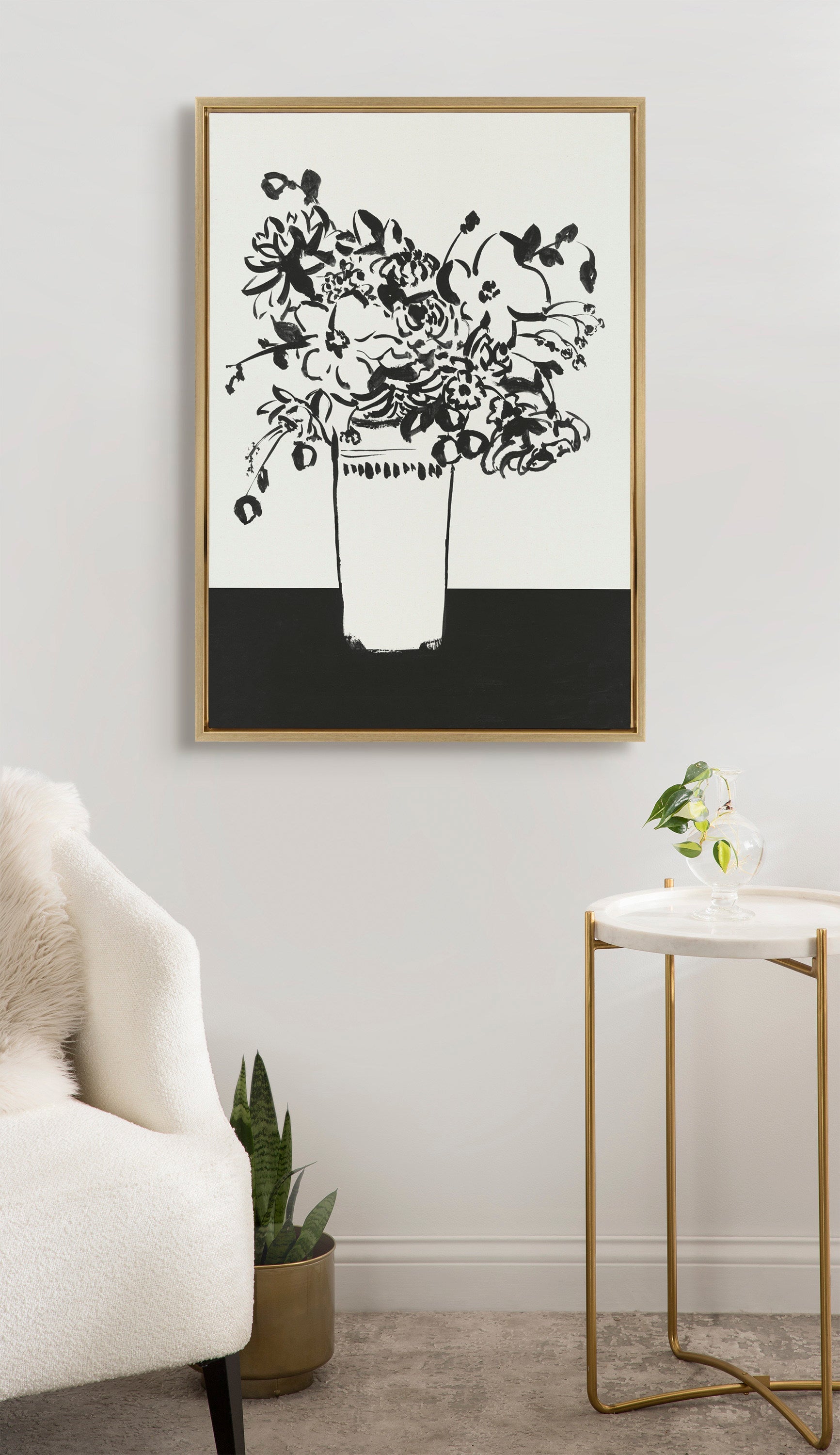 Sylvie 1043 Black and White Vase Framed Canvas by Teju Reval of SnazzyHues