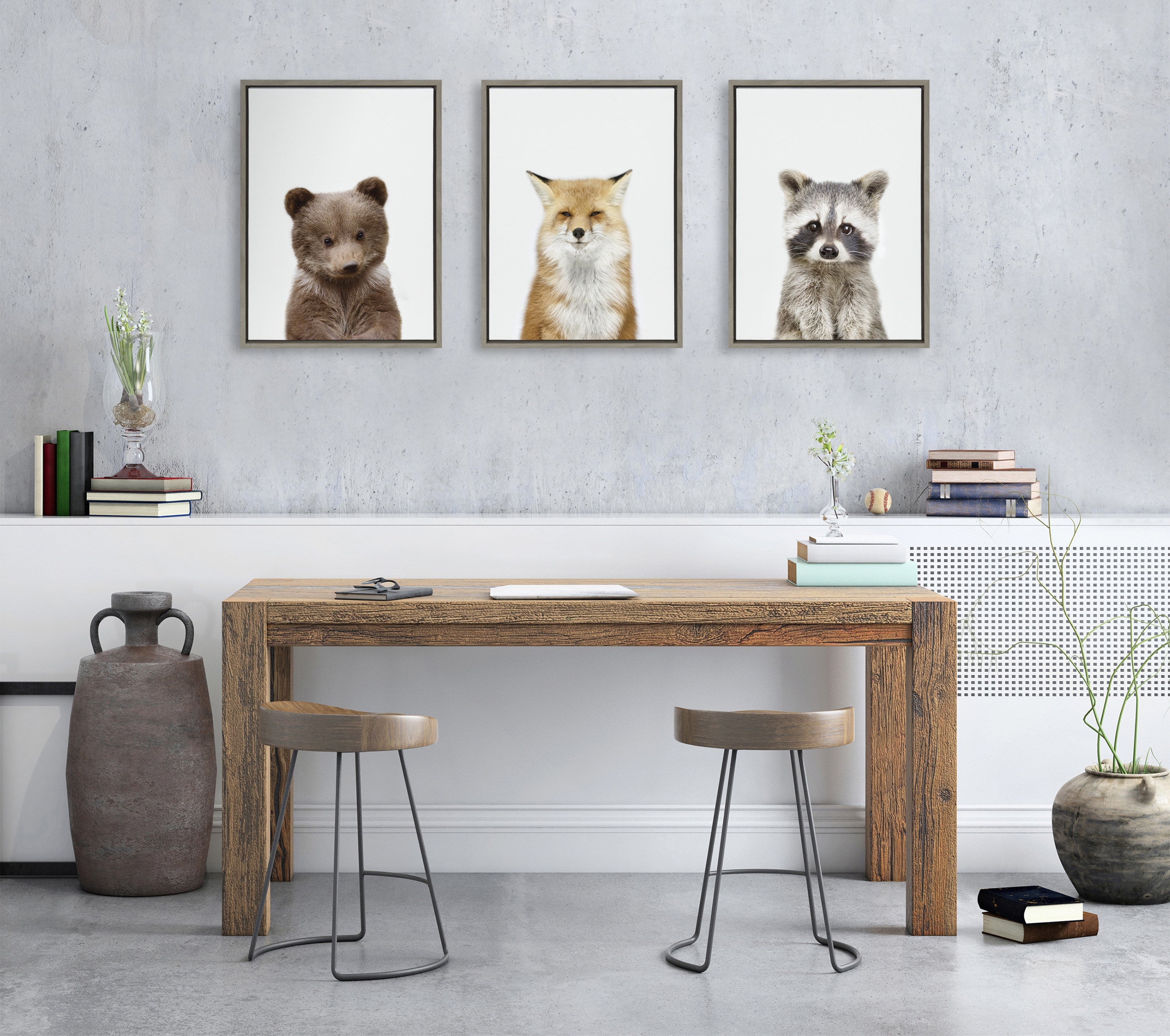 Sylvie Studio Bear, Studio Fox and Studio Raccoon Framed Canvas by Amy Peterson Art Studio
