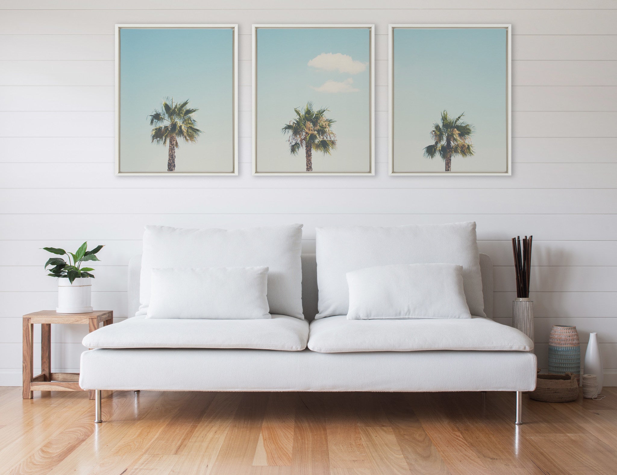 Sylvie Trio of Palm Trees 1, 2 and 3 Framed Canvas by Laura Evans